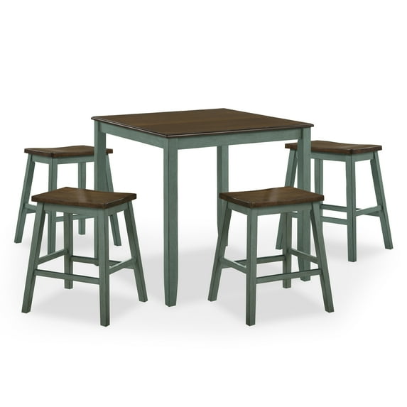 Furniture of America Popla Wood 5pc Counter Dining Set, Antique Green