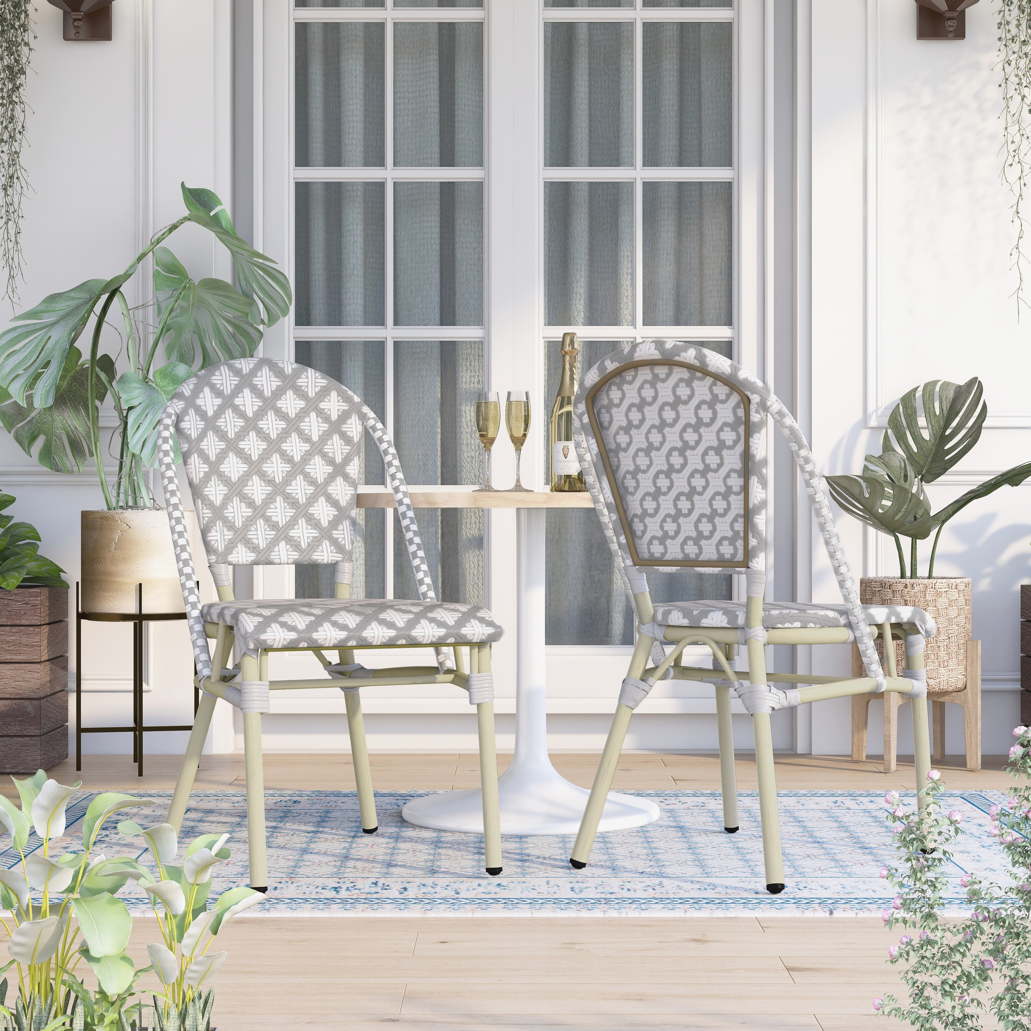 Portia Gray Wicker and Aluminum Outdoor Bistro Chairs Set