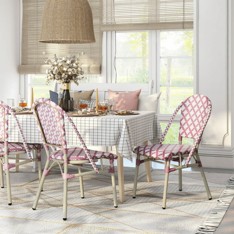 Furniture of America Portia French Metal Wicker Outdoor Bistro Chairs Set of 2 by Set of 2 Pink Walmart