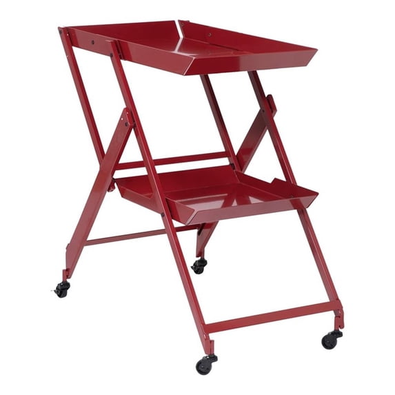 Furniture of America Prescotty Contemporary Metal Foldable Serving Cart in Red