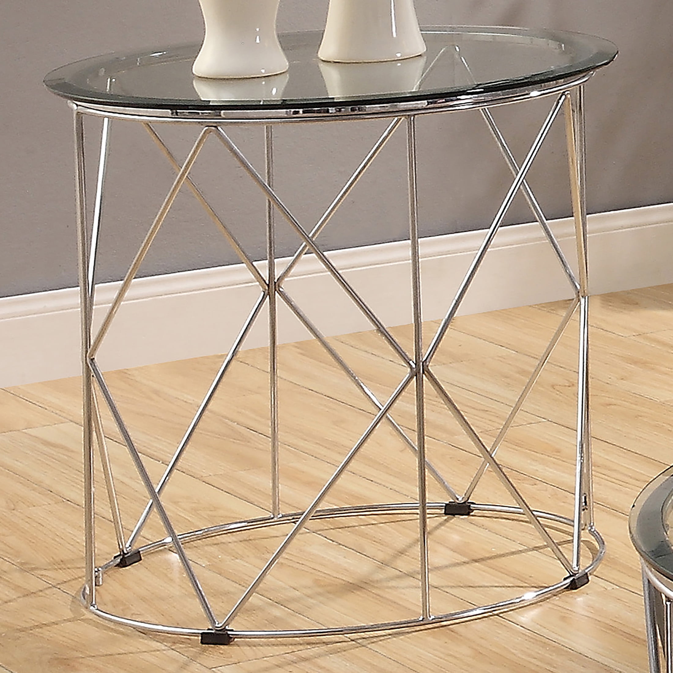 Furniture of America Prowe Glass Top End Table, Chrome