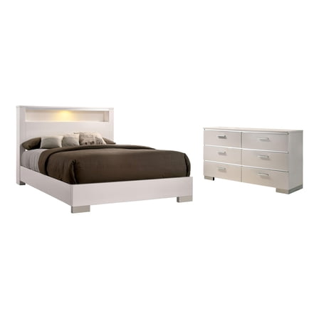 Furniture of America Quaker 2pc White Solid Wood Bedroom Set - Queen+Dresser