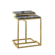 Furniture of America Quana Contemporary 16-inch Faux Marble 2-Piece Nesting Tables Set by  Black