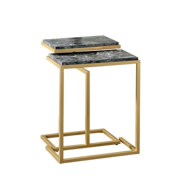 Furniture of America Quana Contemporary 16-inch Faux Marble 2-Piece Nesting Tables Set by  Black