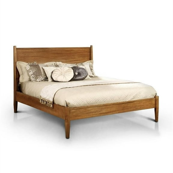 Furniture of America Queen Size High-Back Headboard Wood Platform Bed, Oak