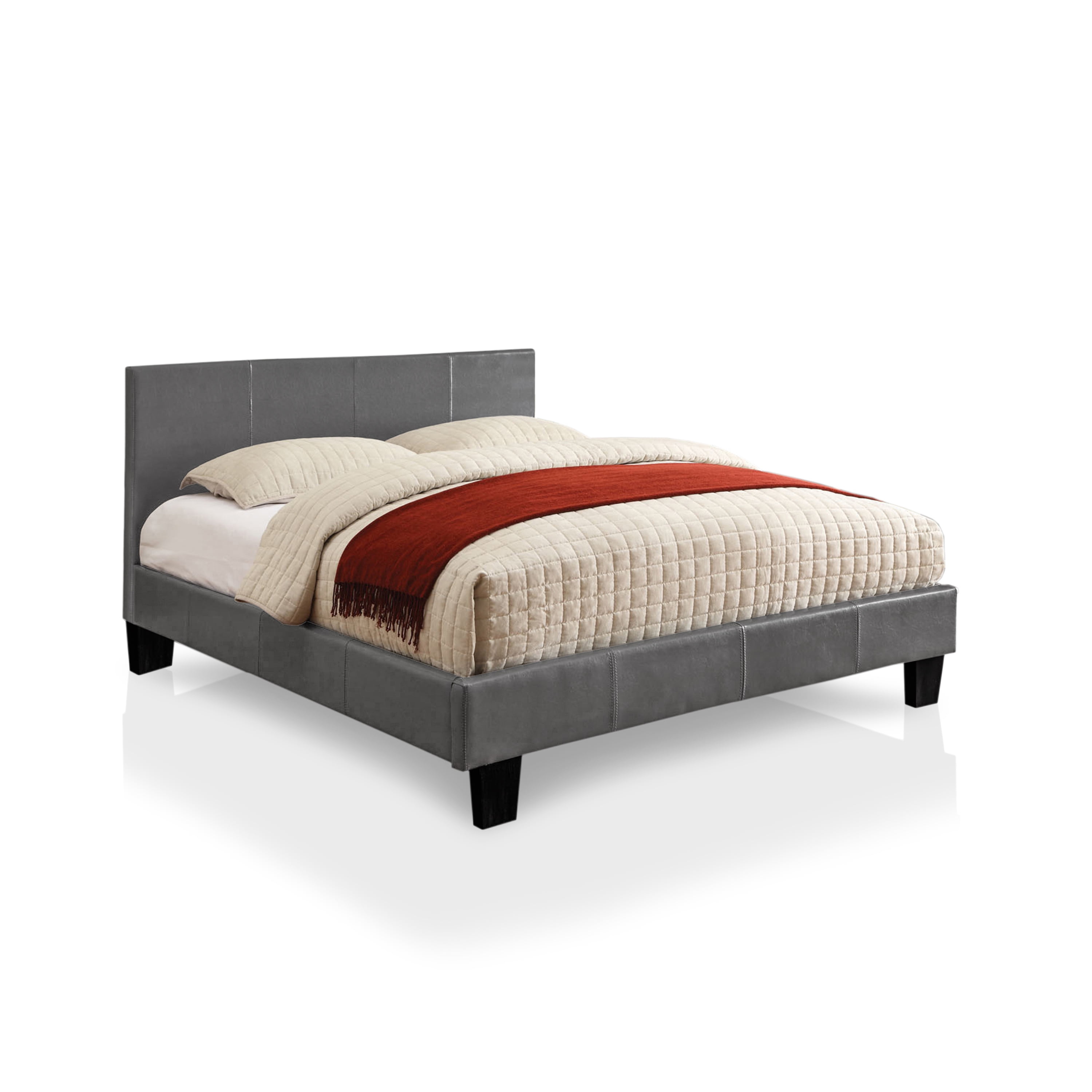 Furniture of America Queen Size Platform Leatherette Bed with 12-Inch Mattress, Gray (Assembly Required)