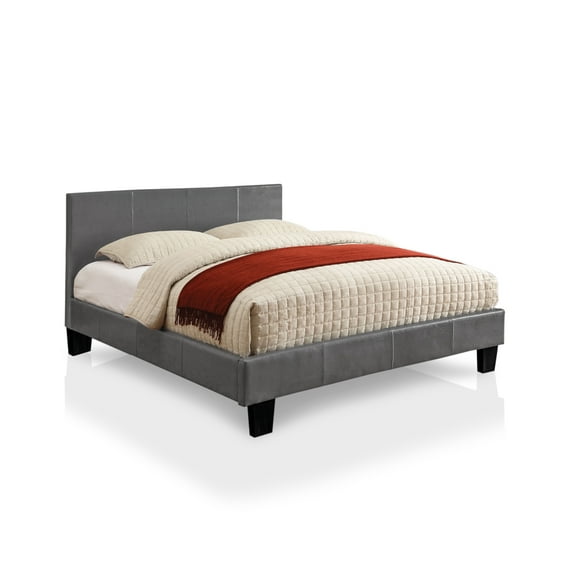Furniture of America Queen Size Platform Leatherette Bed with 8-Inch Mattress, Gray (Assembly Required)