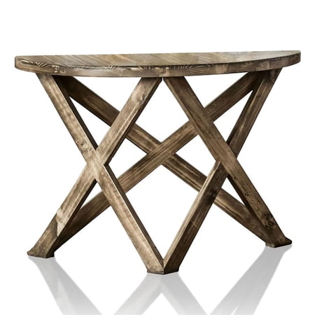 Furniture of America Ramin Rustic Solid Wood Half-Circle Sofa Table in Ash Brown