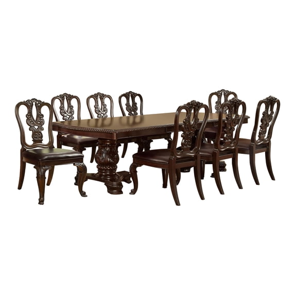Furniture of America Ramsaran Solid Wood 9-Piece Extendable Dining Set in Cherry