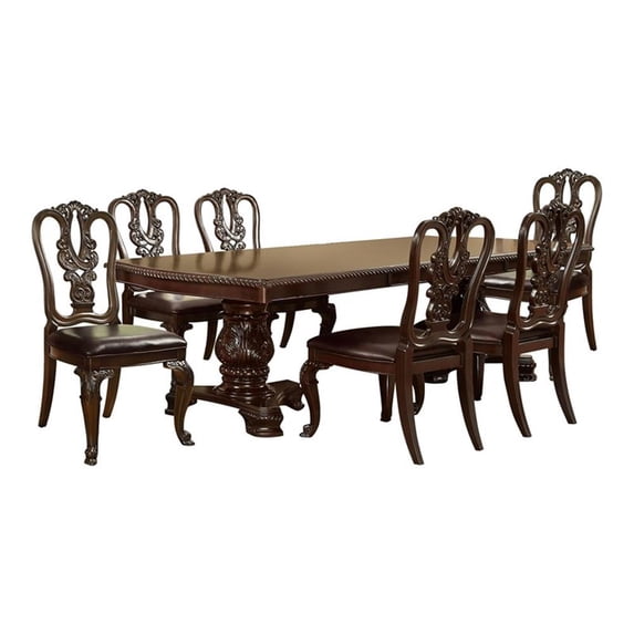 Furniture of America Ramsaran Wood 7-Piece Dining Set in Brown Cherry