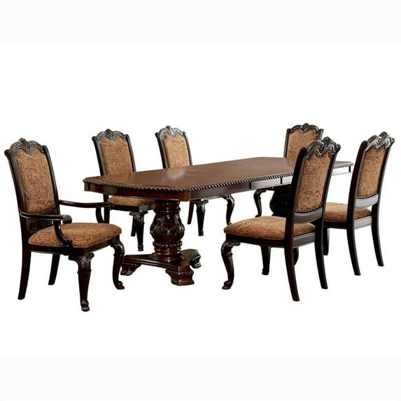 Furniture of America Ramsaran Wood 7-Piece Extendable Dining Set in Brown Cherry
