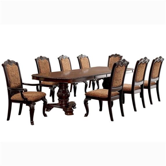 Furniture of America Ramsaran Wood 9-Piece Extendable Dining Set in Brown Cherry