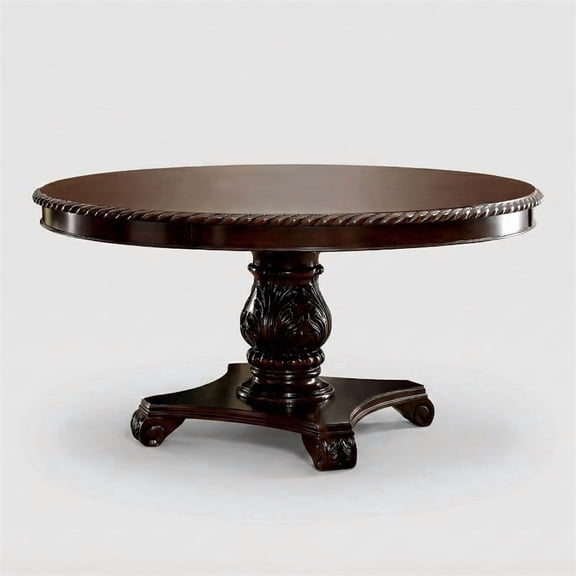 Furniture of America Ramsaran Wood Pedestal Dining Table in Brown Cherry
