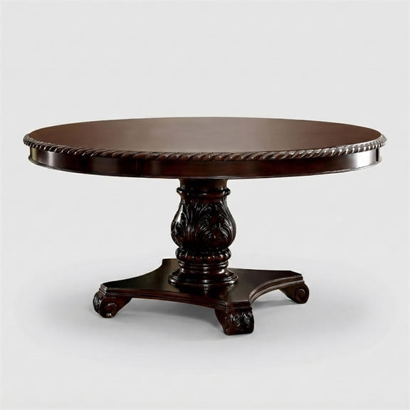 Furniture of America Ramsaran Wood Pedestal Dining Table in Brown Cherry