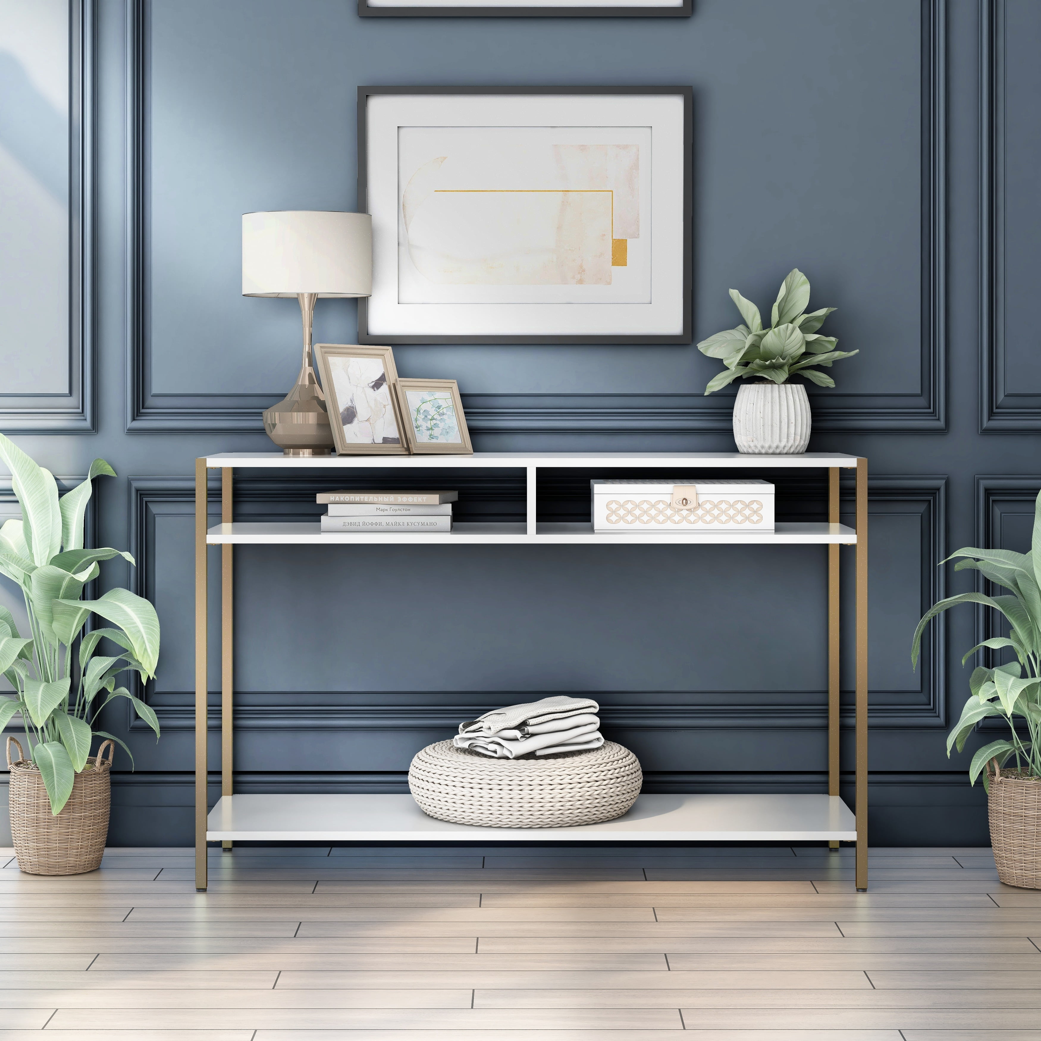Furniture of America Raven Glam 48-inch Steel 3-Shelf Console Table by White - Walmart.com