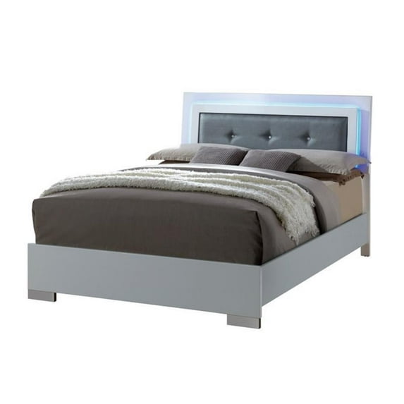 Furniture of America Rayland Contemporary Wood Full Tufted Bed in Glossy White