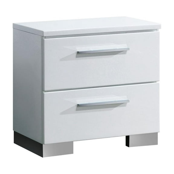 Furniture of America Rayland Solid Wood 2-Drawer Nightstand in Glossy White