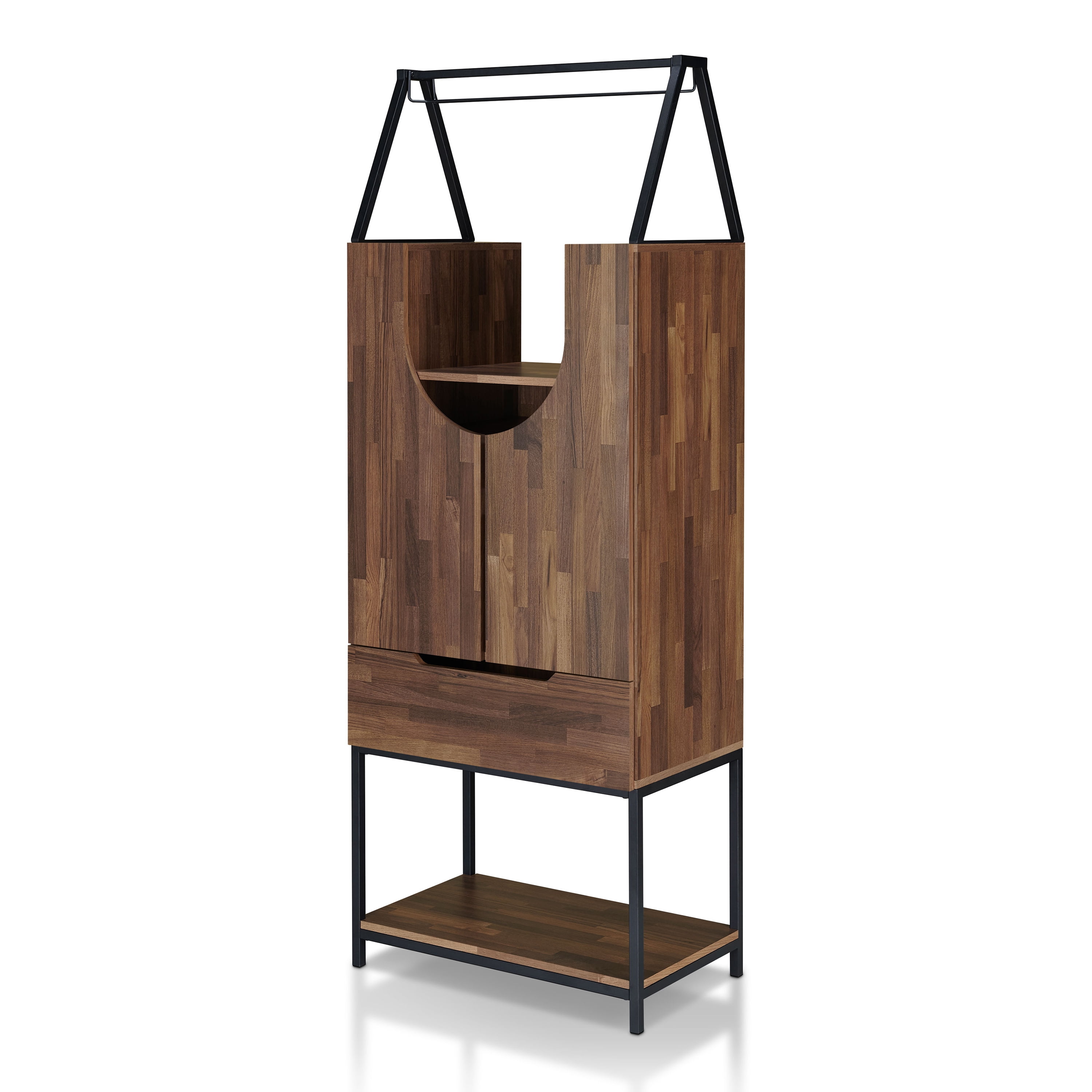 Furniture of America Reon Multi-Storage Wine Cabinet, Light Hickory