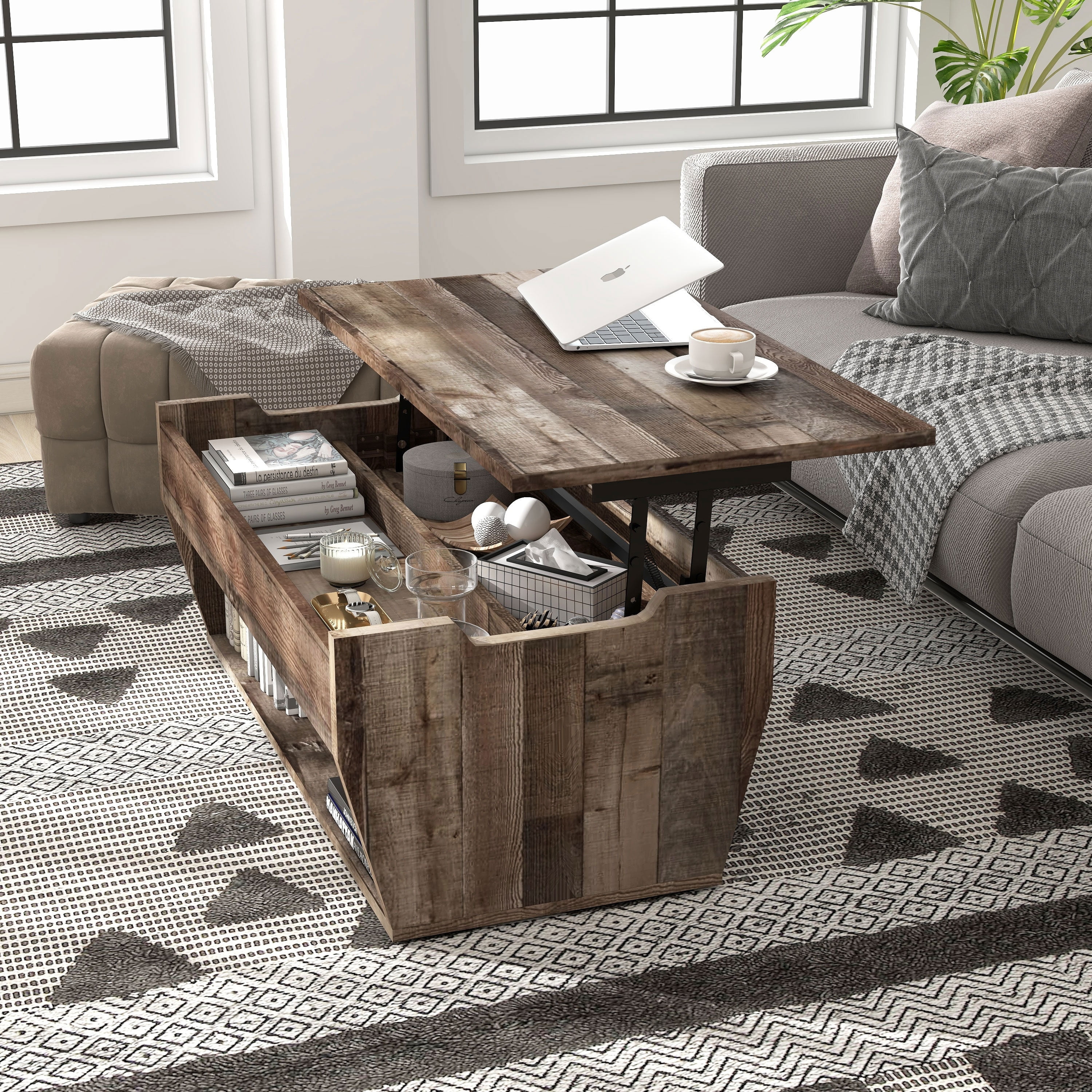 Barnwood lift top coffee table deals