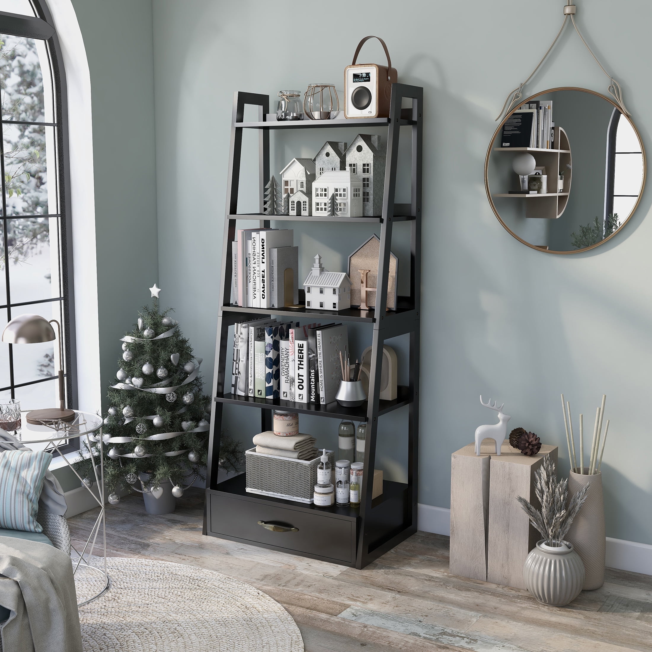 Furniture of America Respa 1-Drawer Bookcase, Black