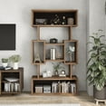 thumbnail image 1 of Furniture of America Rhine Modern 13-Shelf Geometric Bookcase, Light Hickory, 1 of 10