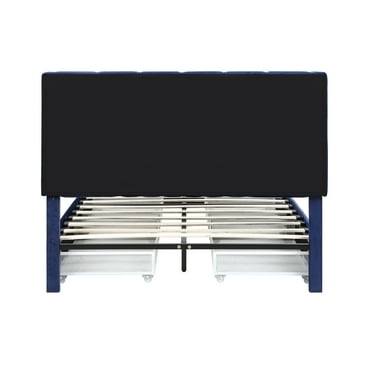 Furniture of America Rhiv Art Deco Upholstered 4-drawer Storage Bed by  Navy Full