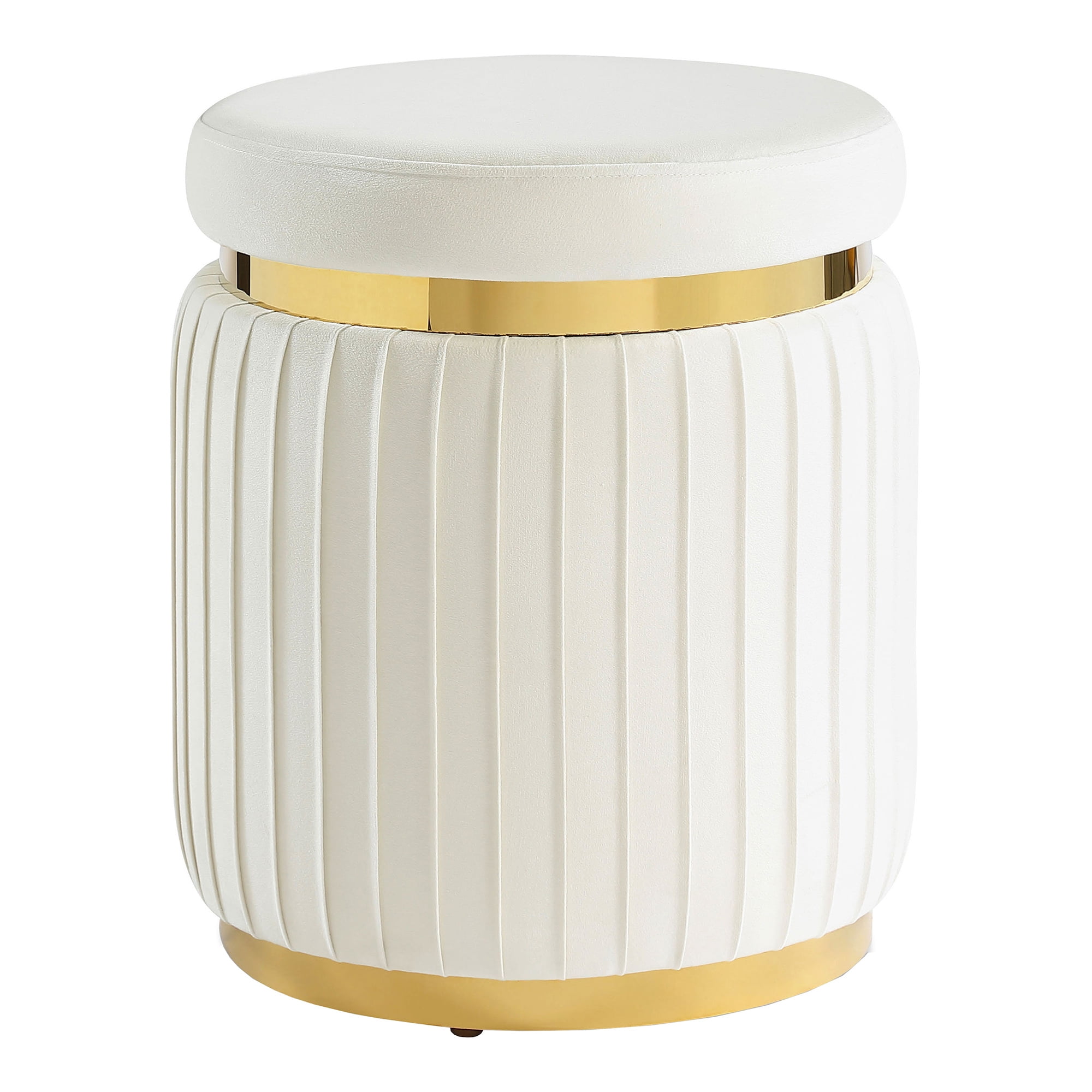 Furniture of America Rigi Modern 15" Upholstered Round Stool, White and Gold