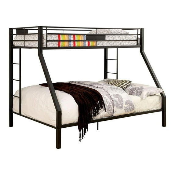 Furniture of America Rivell Metal Twin over Queen Bunk Bed in Black