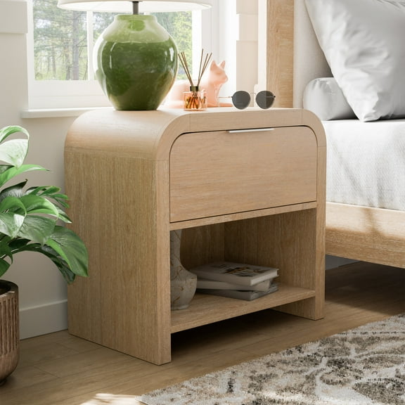 Furniture of America Riven Arched Solid Wood 1-Drawer Adult Nightstand, Natural