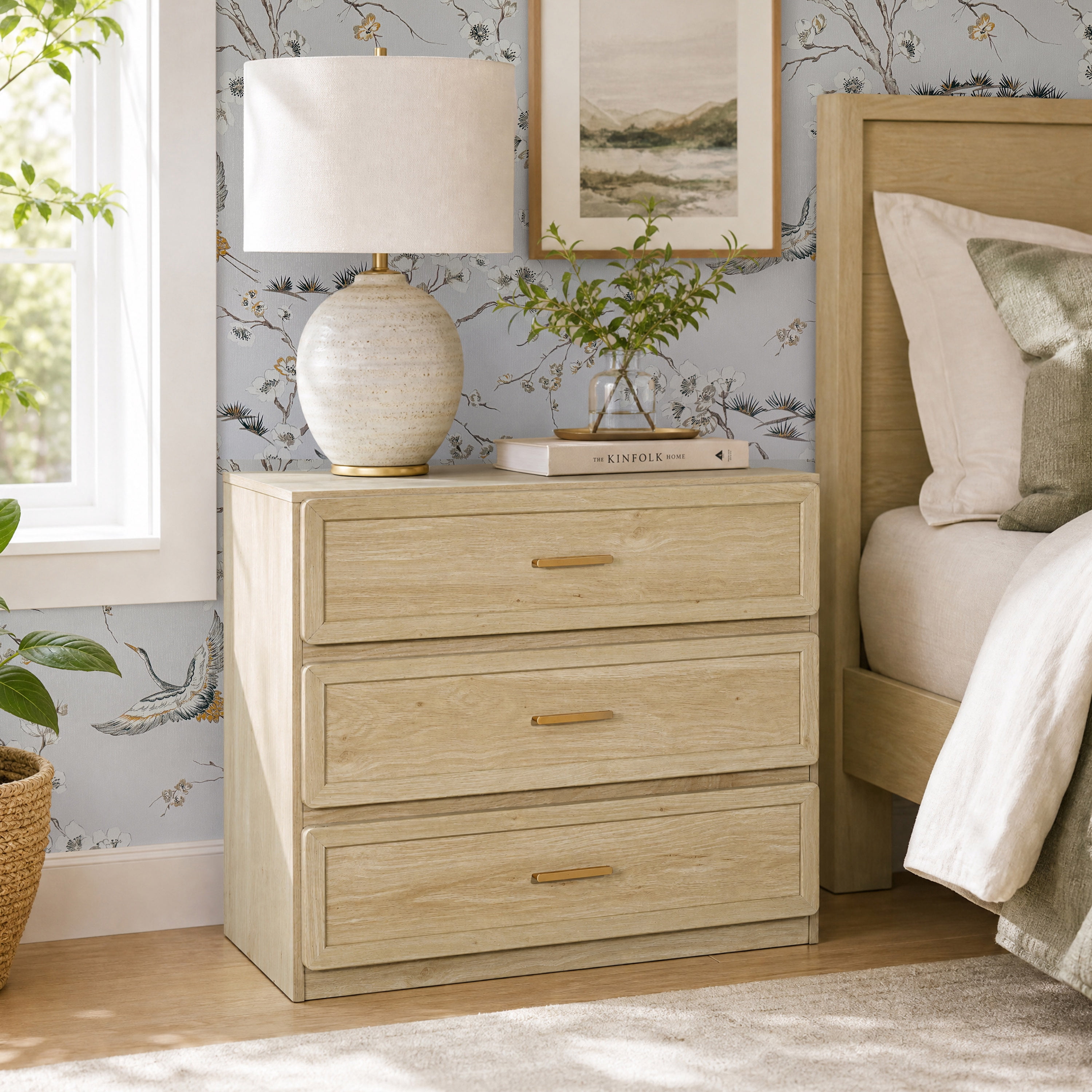 Furniture of America Rivor Modern Wood 3-Drawer Tall Nightstand, Natural