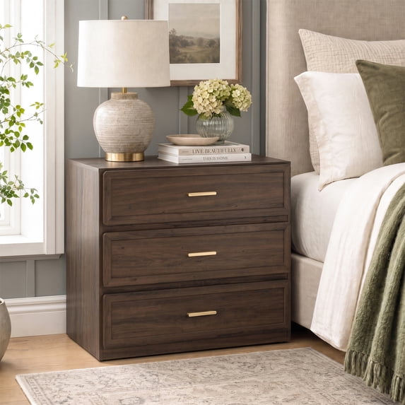 Furniture of America Rivor Modern Wood 3-Drawer Tall Nightstand, Walnut