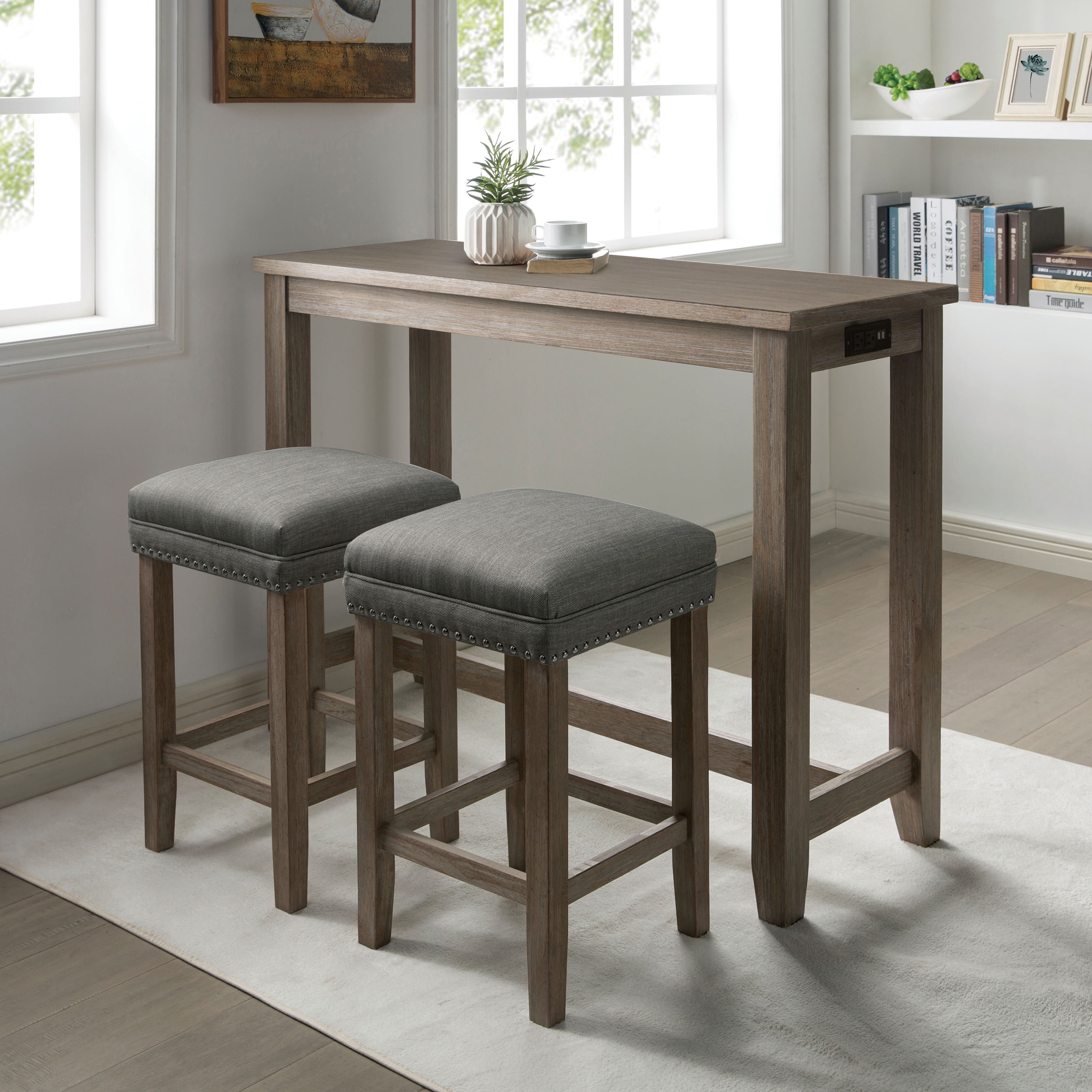 Furniture of America Rockland 3-Piece Counter Height Dining Set, Gray
