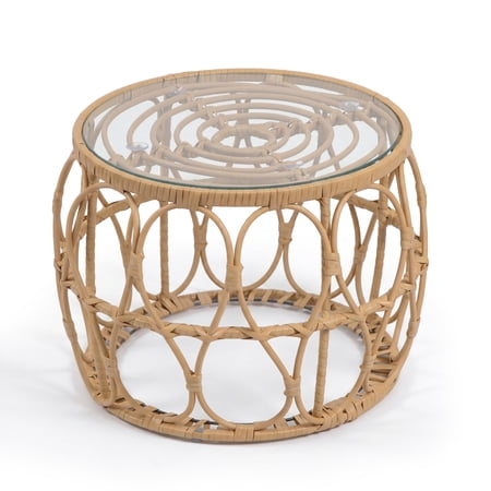 Lila Wicker All-Weather Coffee Table for Indoor Outdoor Use, Natural