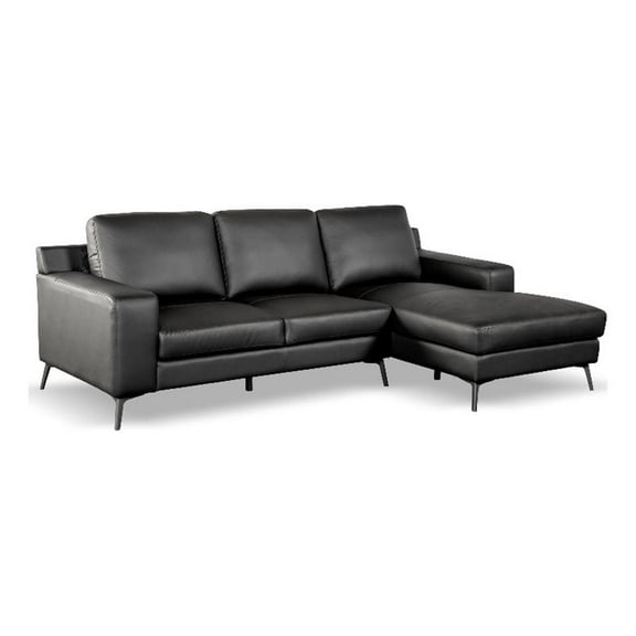 Furniture of America Ronan FSC Certified Leather Right Chaise Sectional in Black