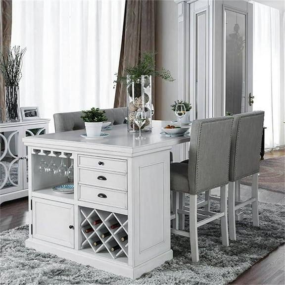 Furniture of America Ronan Wood 5-Piece Counter Height Dining Set in White