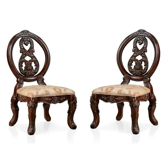 Furniture of America Roo Solid Wood Padded Side Chair in Cherry (Set of 2)