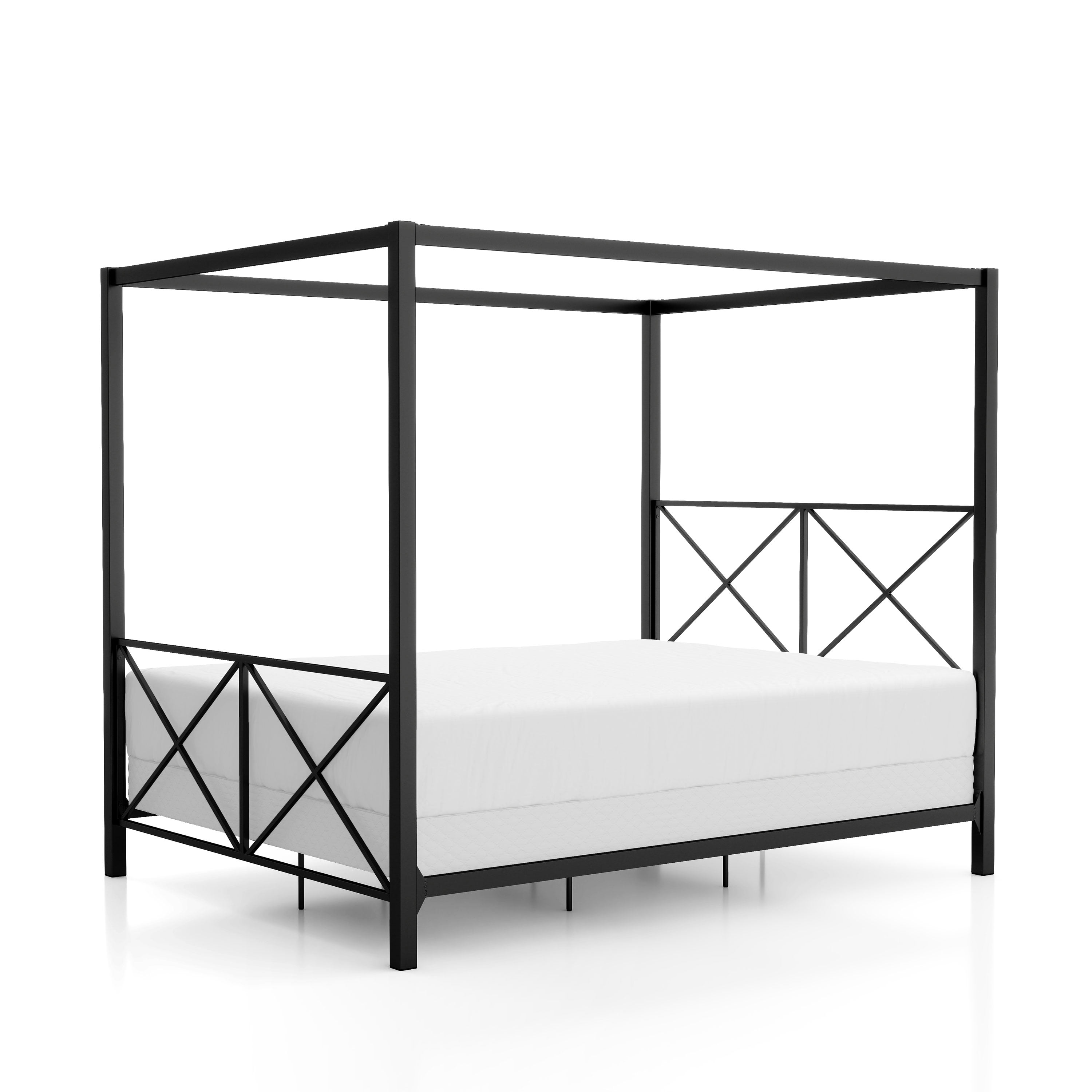 Furniture of America Rosedale Modern Metal X-Cross Canopy Bed, Full Size, White