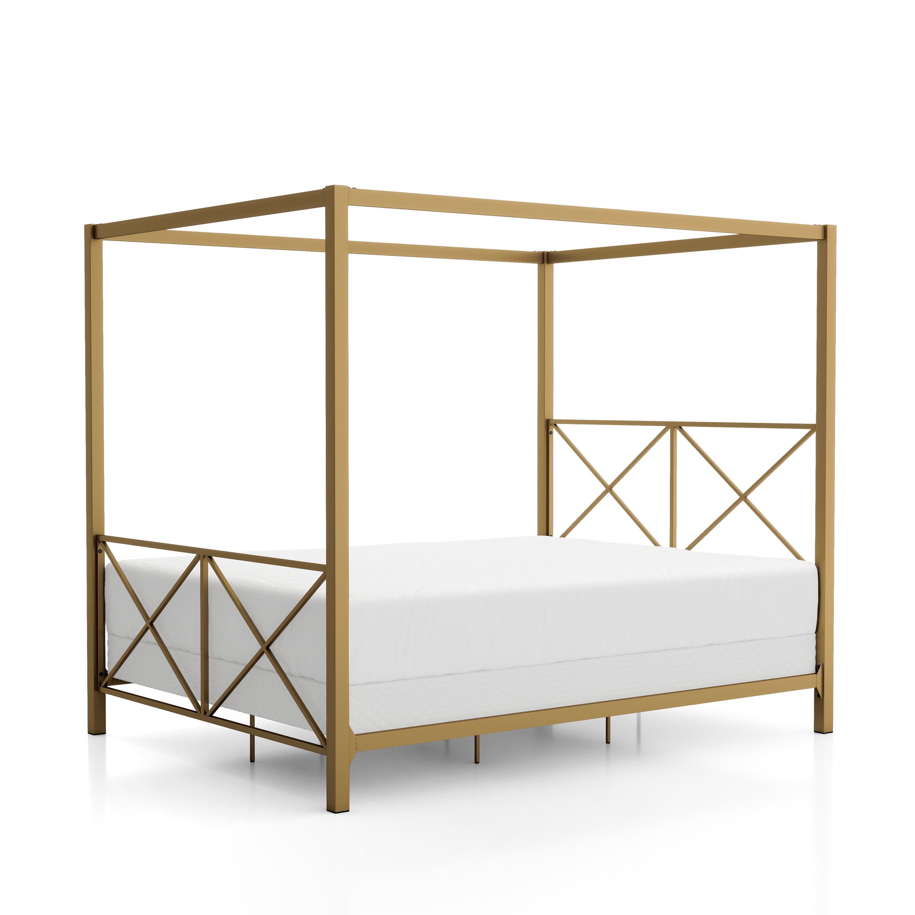 Furniture of America Rosedale Modern Metal X-Cross Canopy Bed, Full Size, Black