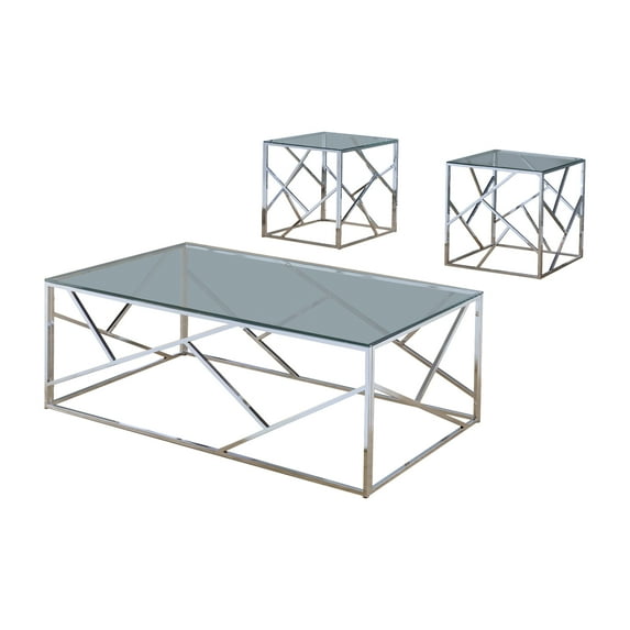 Furniture of America Roth Contemporary 3-Piece Coffee Table Set, Chrome