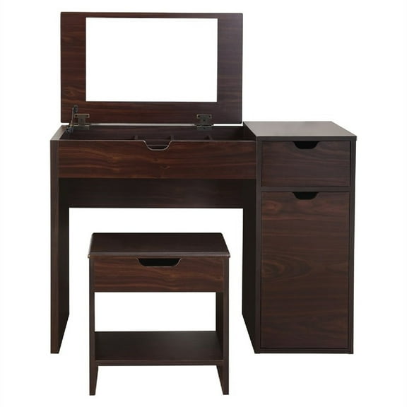 Furniture of America Rowne Flip-Top 2-Piece Vanity Set, Dark Walnut
