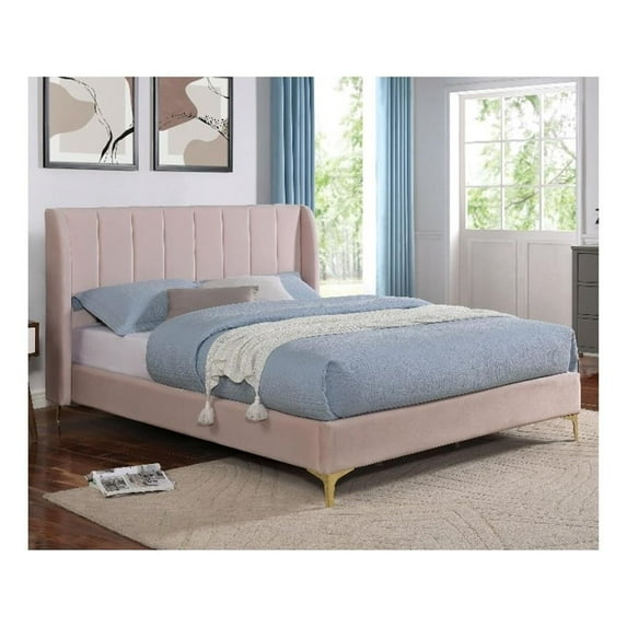 Furniture of America Royl Mattress Ready Fabric Full Bed in Light Pink