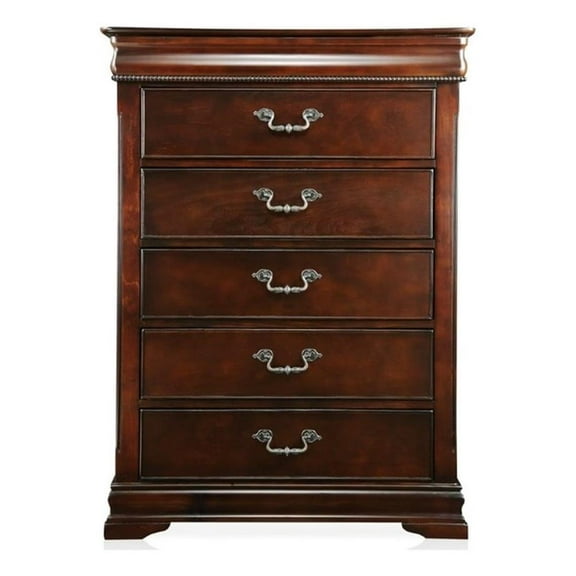 Furniture of America Ruben Traditional Solid Wood 5-Drawer Chest in Cherry