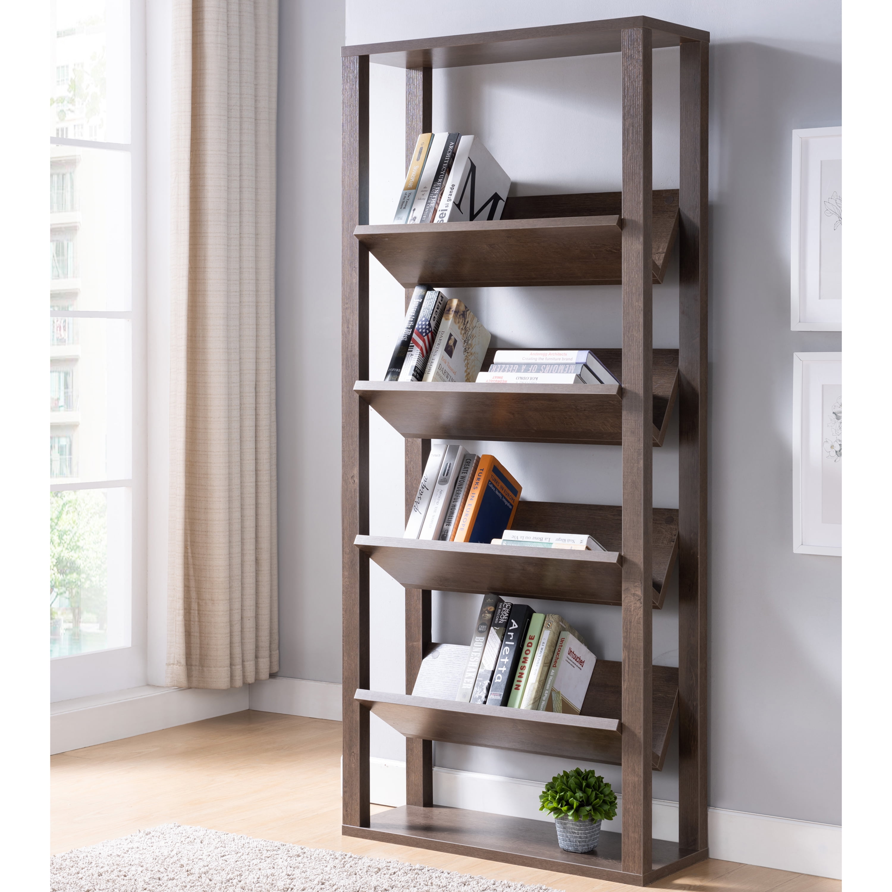Furniture of America Rubus 4-Shelf Etagere Bookcase, Walnut