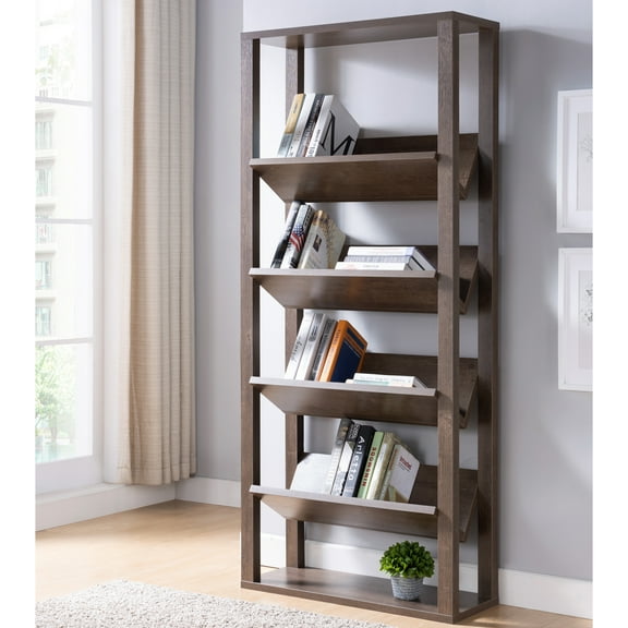 Furniture of America Rubus 4-Shelf Etagere Bookcase, Walnut