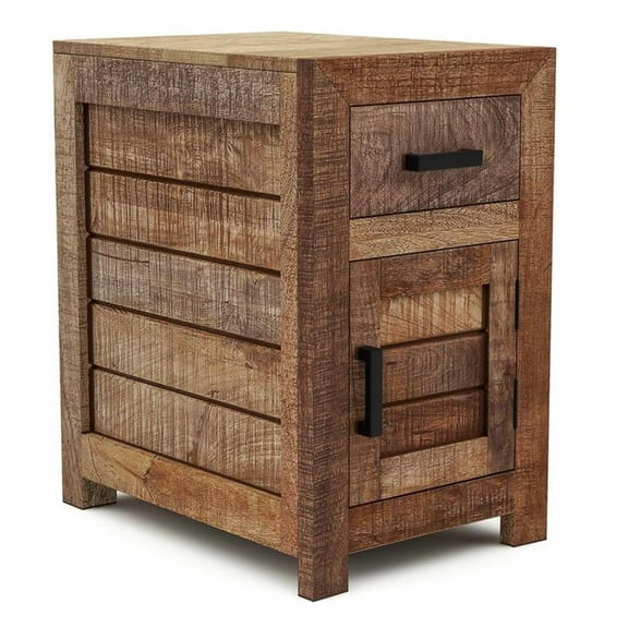 Furniture of America Ruga Rustic Solid Wood Storage Side Table in Natural Tone