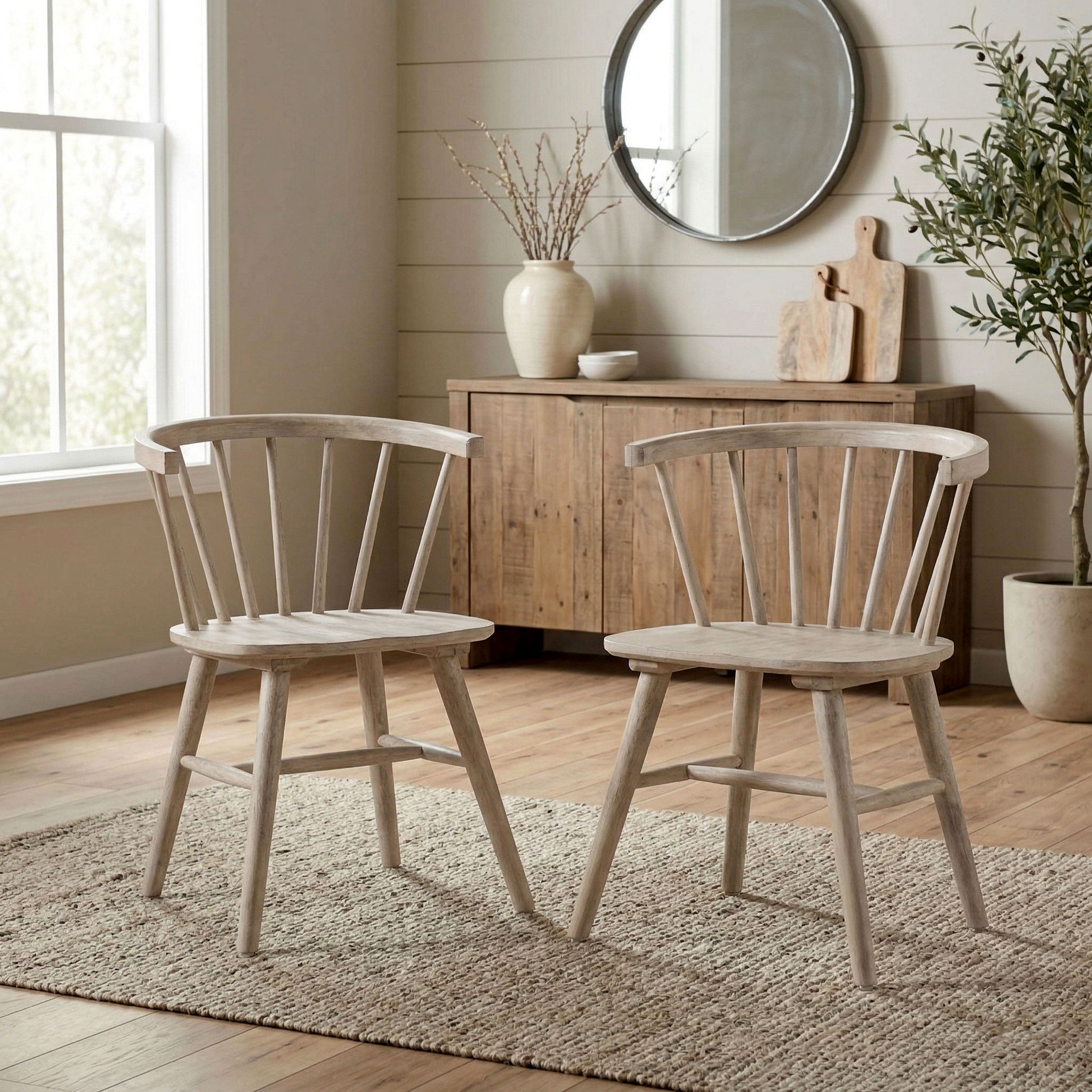 Furniture of America Rusenta Spindle Back Solid Wood Side Chairs, Set of 2, Natural Oak