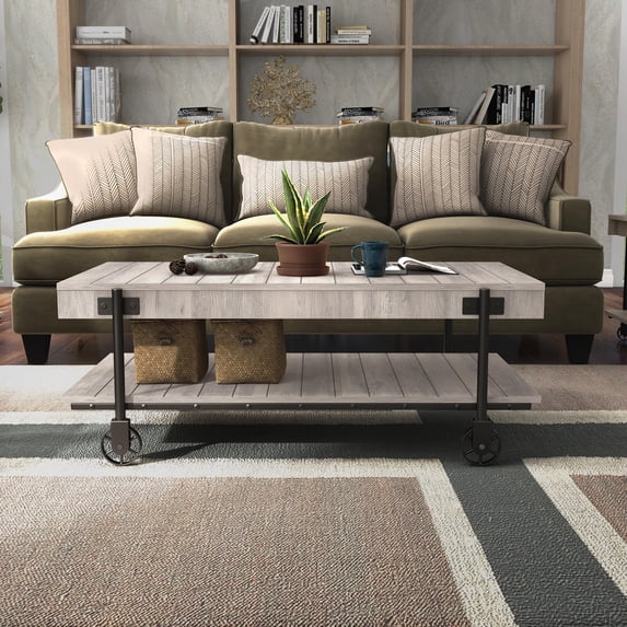 Furniture of America Russe 1-Shelf Wood Natural Tone Coffee Table with Wheels