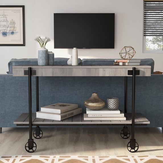 Furniture of America Russe 1-Shelf Wood Natural Tone Sofa Table with Wheels
