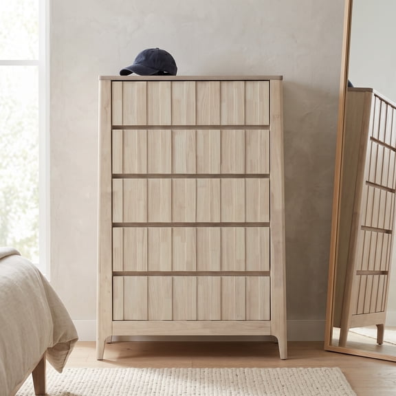 Furniture of America Rya Kids Mid-Century Modern 5-Drawer Vertical Dresser, Washed White
