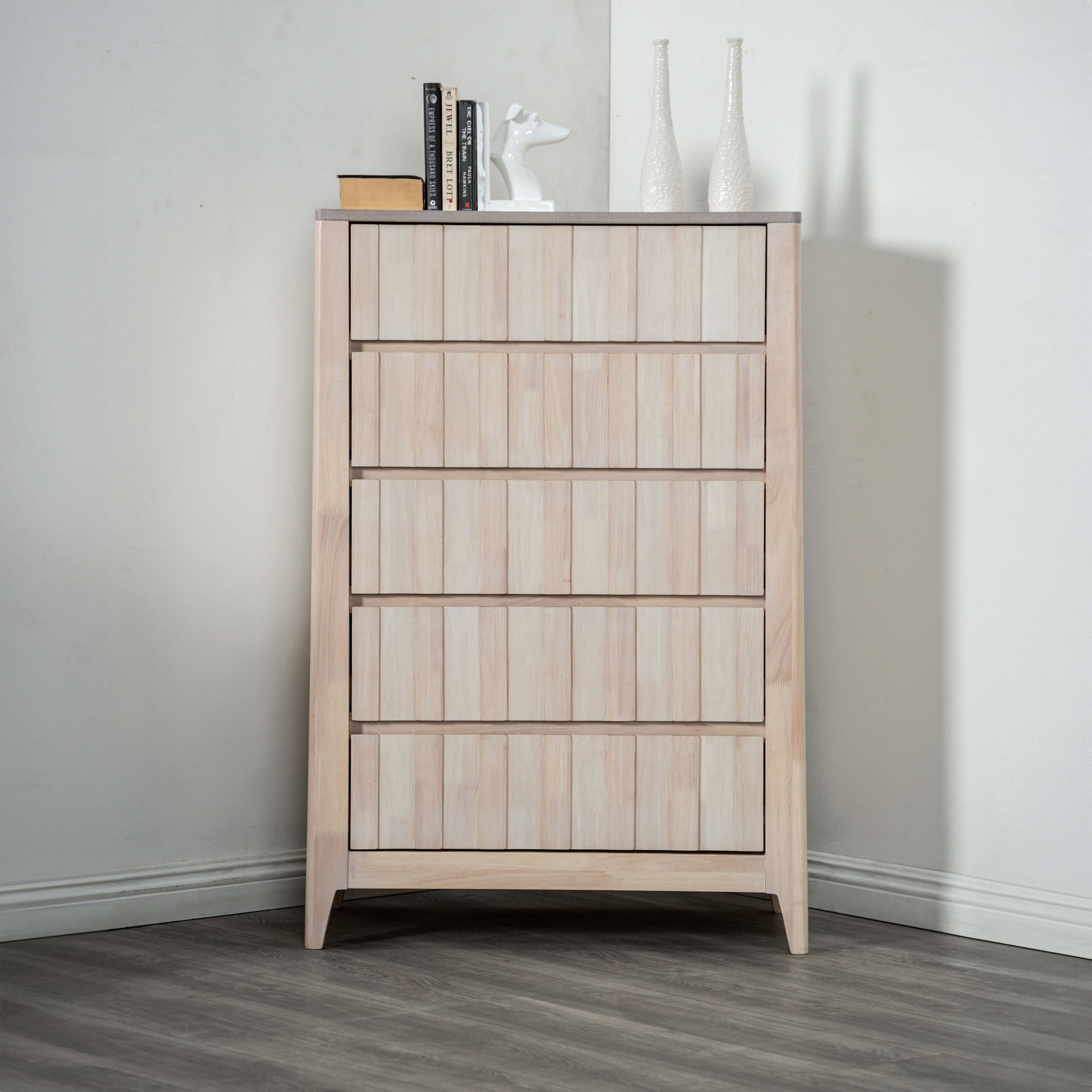 Furniture of America Rya Kids Mid-Century Modern 5-Drawer Vertical Dresser, Washed White